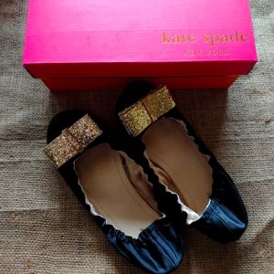 Size 7 Black Kate Spade Glitter Bow Slippers